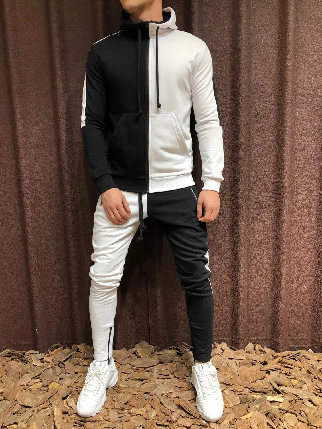 Black Friday Brand New Men Sets Fashion Autumn Thin Patchwork Jacket Sporting Suit Hoodies+Sweatpants 2 Pieces Sets Slim Tracksuit clothing