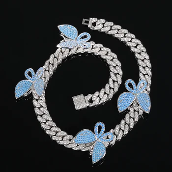 

High Quality Hiphop Jewelry Iced Out Butterfly Cuban Link Necklace Miami Choker for Women
