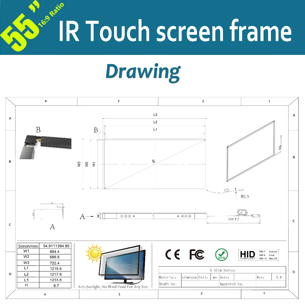 32 точек касания 55 дюймов ИК Multi touch screen Сенсорный экран Панель без Стекло для торговой выставки, витрину, Интерактивный Стол