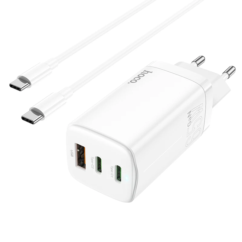 Hoco 65W GaN PD3.0 USB-C Quick Charger For iPhone 12 TypeC QC PD Dual USB Phone Charger Adapter For Xiaomi Macbook Laptop Tablet
