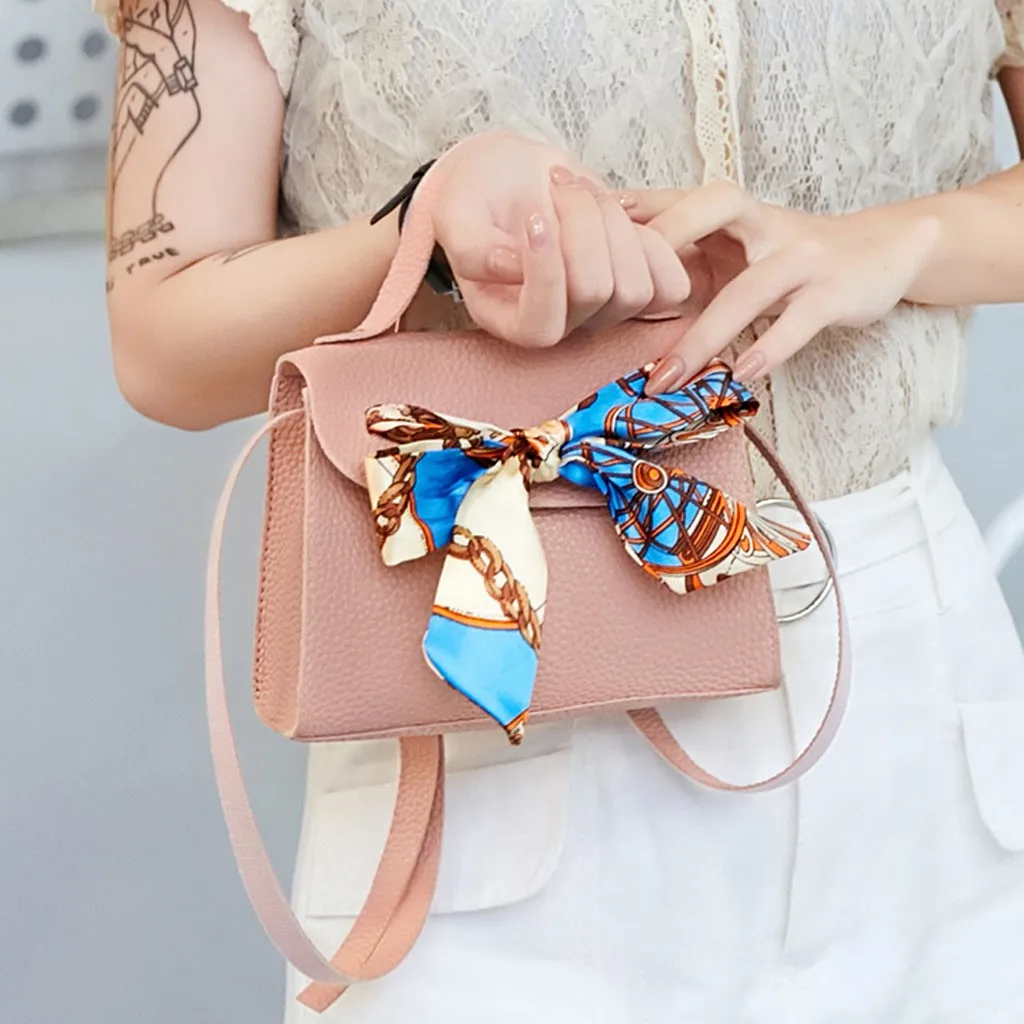 

Lady Mini Leather Handbag 2019 Women Elegant Crossbody Bags Cute Bow Flap Bag Stylish Office Lady Cover Small Totes Classic New