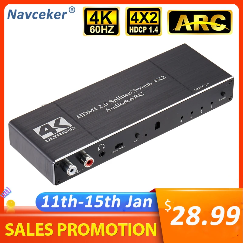 2020 Лучший 4K @ 60 Гц HDMI 2 0 переключатель с дистанционным управлением 4x2 аудио