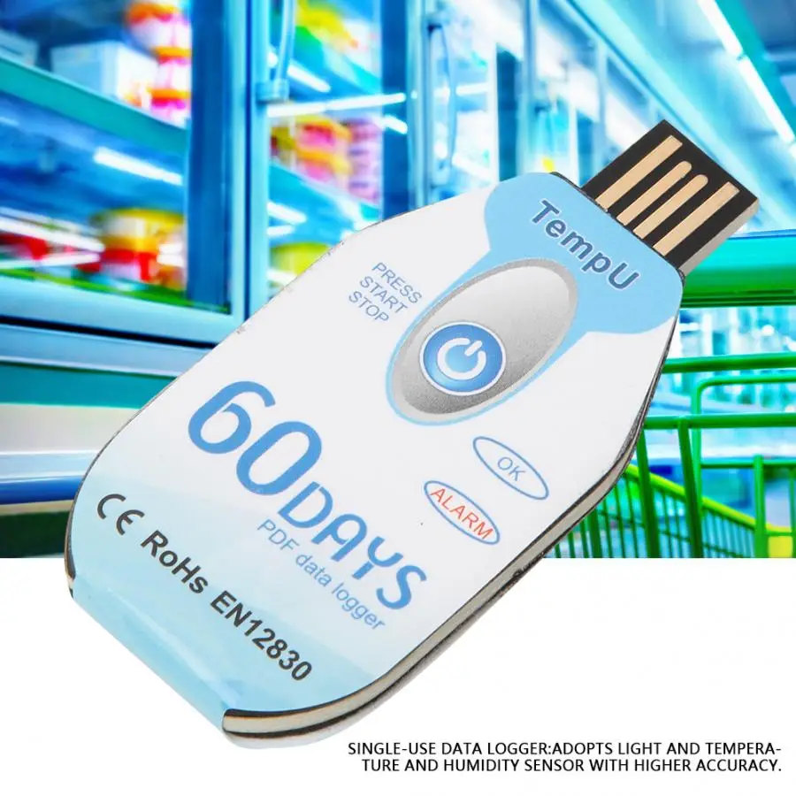 

Temperature and Humidity Data Logger Single Use PDF Report USB Port 10000 Points Temperature and Humidity Logger