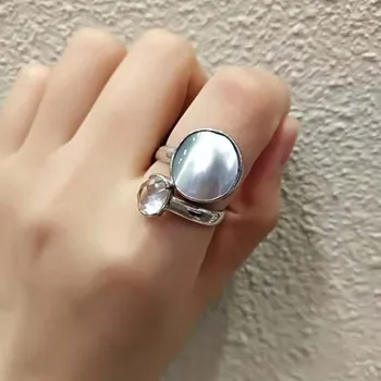 

Natural shell white crystal S925 pure silver open ring simple and fashionable for women