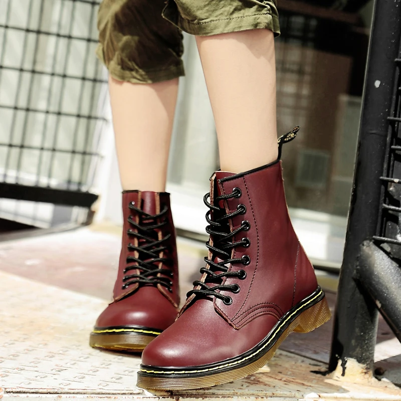 

Doc Women Red Martin Dr Motorcycle Boots Genuine Leather Snow Boots for Women Big Size 12 Boots New Womens Winter Fashion