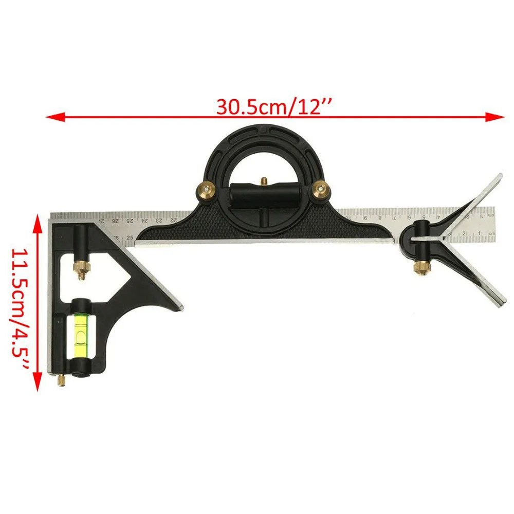 Новинка, комбинированный квадратный набор 3в1, 300 мм, угловая линейка, 180 градусов, угломер, спиральный уровень, угловая линейка, измерительные инструменты - Цвет: 300mm 3 In1  Ruler