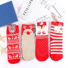 Высокое качество, 4 пары женских носков, хлопковые рождественские носки с изображением снежного лося, подарок, короткие носки для девочек, рождественский подарок