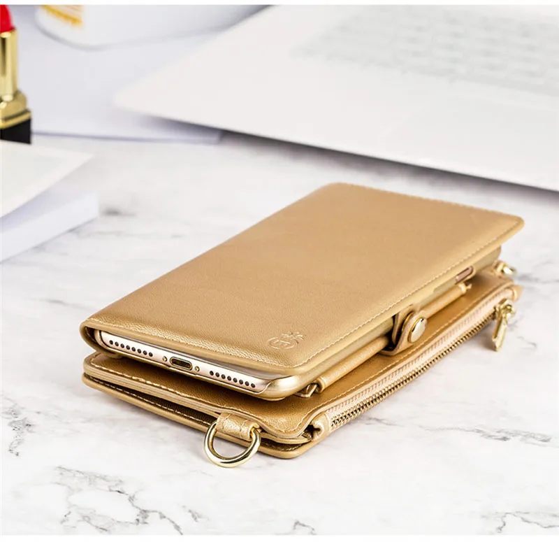 4 in 1 Leather Wallet Bag Case for iPhone X 6 6s 7 8 Plus Detachable Phone Cover Card Slot Girl Women Shoulder Bag Handbag Pouch (14)