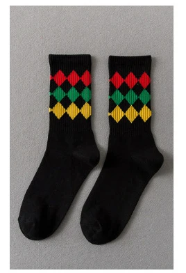 Men and women socks fashion diamond pattern three color cotton socks personality street hip hop skateboard couple sock - Цвет: 03