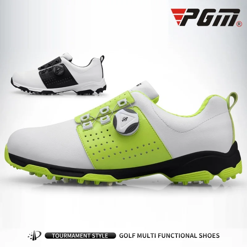 Pgm обувь для гольфа мужские кожаные водонепроницаемые кроссовки противоскользящие автоматические шнурки мягкая удобная дышащая Спортивная обувь для гольфа