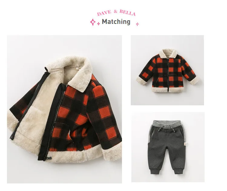 DBA10885 dave bella winter baby boys casual plaid zipper pockets coat children tops fashion infant toddler outerwear