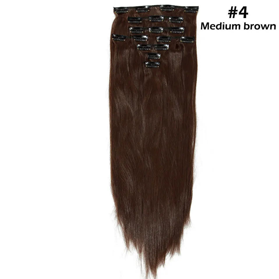 medium brown Snoilite 47 цветов 18 клипов длинные прямые заколки для наращивания волос 22 дюймов 26 дюймов волосы удлиняющие синтетические набор волос для женщин - Цвет: medium brown