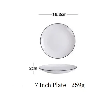 7 Inch Plate 1 шт. в европейском стиле, керамическая ложка для супа в скандинавском стиле, миска для риса, круглая тарелка, посуда, простая черная сторона, черная линия, тарелка - Цвет: 7 Inch Plate