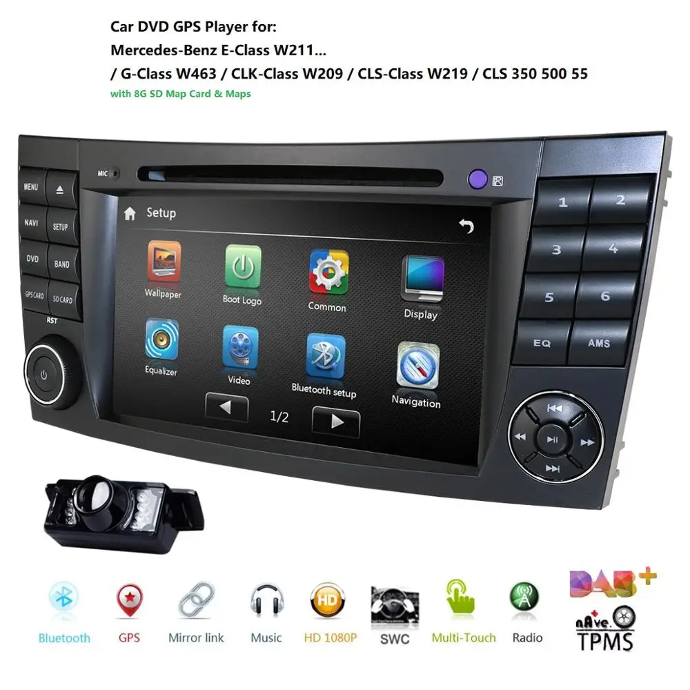 Cheap Two2 Din 7 Inch Car DVD Player For Mercedes/Benz/E-Class/W211/E200/E220/E300/E350 SD USB GPS Radio RDS SWC TV BT EQ MAP Rear CAM 3