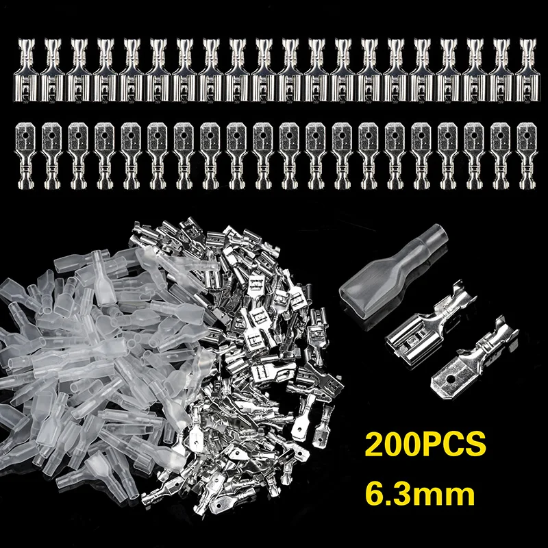 6.3mm silver 200 шт. 2,8/4,8/6,3 мм Женский/мужской лепестковый разъемы обжимных разъёмов, коннекторов для электрических изоляционная втулка провода Обёрточная бумага разъем динамик - Цвет: 6.3mm silver