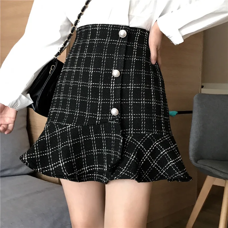 Женские Модные черная твидовая юбка в виде хвоста русалки размера плюс 4XL 3XL 2XL сужающаяся к талии осень-зима короткие юбки женская одежда