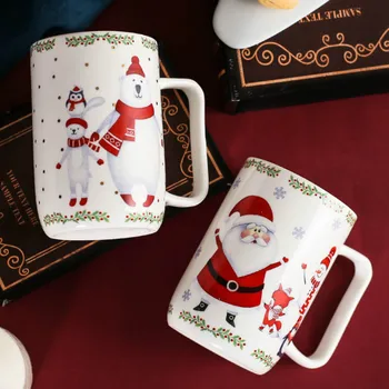 

Christmas Ceramic Coffee Cup with Handle Cartoon Santa Claus Cute Mug 400ml Tazze Colazione Office Print Porcelain Mug HH50MK
