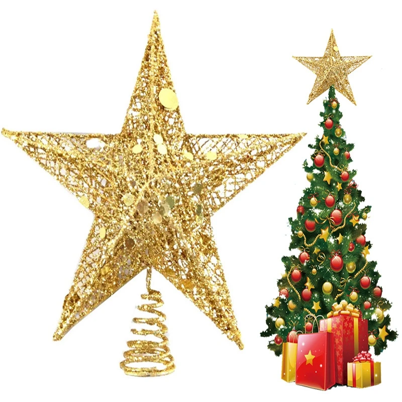 Gold Christmas Tree Top Iron Star for Xmas Tree Ornaments Top Navidad Noel Kerst Natal New Year Party Decoration 12/15/20cm christmas tree decoration christmas star decoration