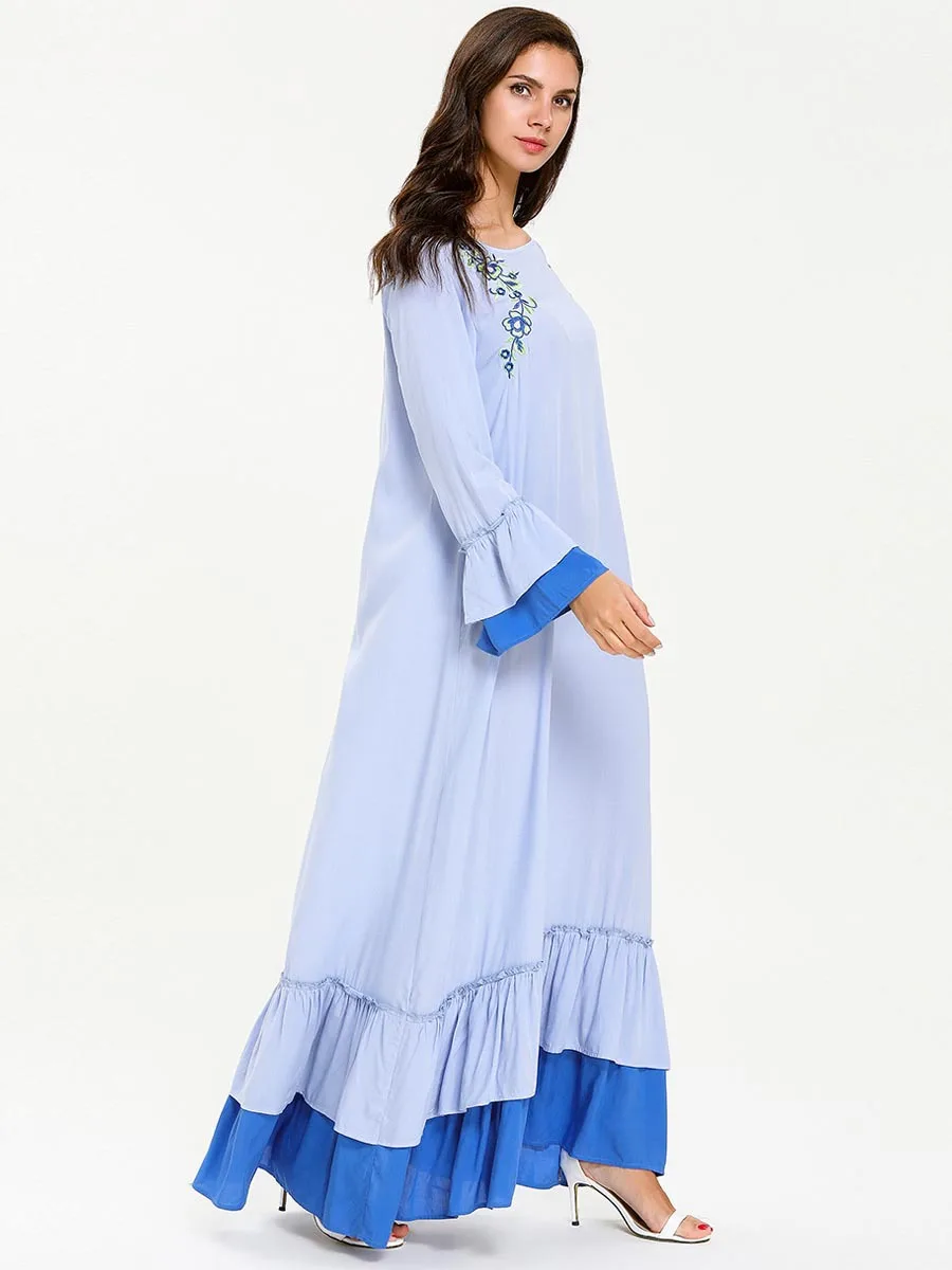 Женское мусульманское платье с оборками Abaya хиджаб рукавом колокольчиком