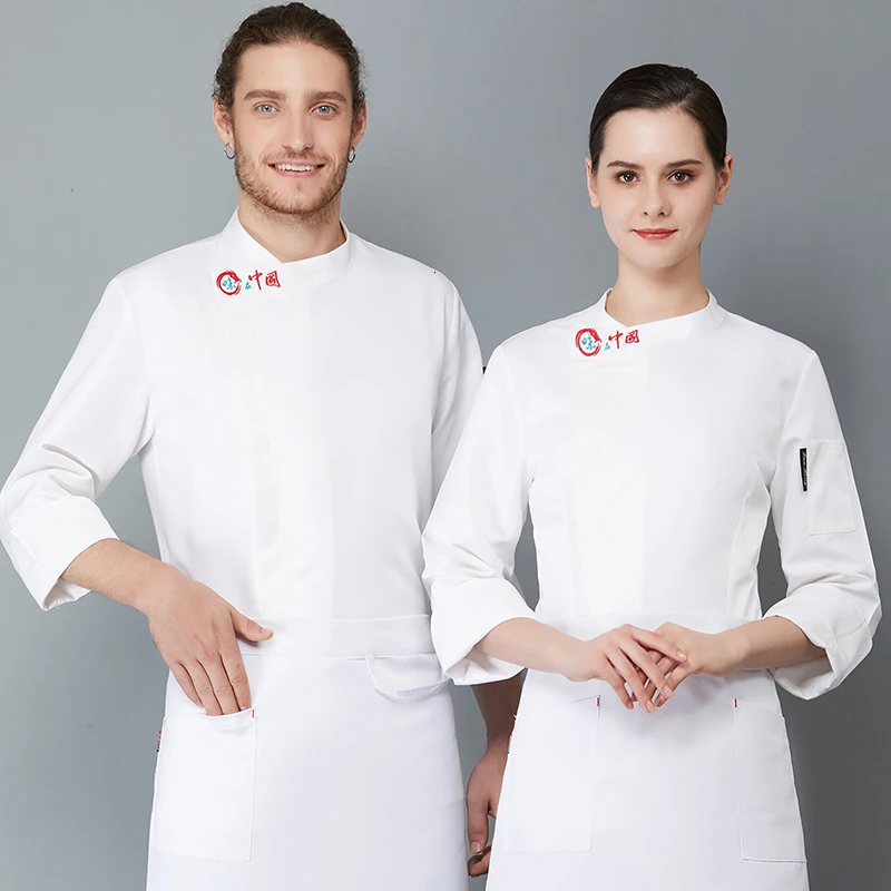 Униформа шеф-повара, куртка для еды, с длинными рукавами, кухонная рубашка для мужчин и женщин, рабочая одежда, Кондитерская пекарня, ресторанный кулинарный комбинезон