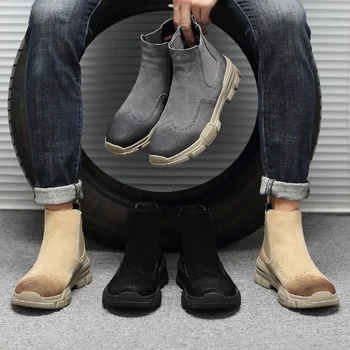 

Vintage men's boots botas 2019 winter leather Chelsea boots high quality work ankle boots men's boots bota hombre men's shoes