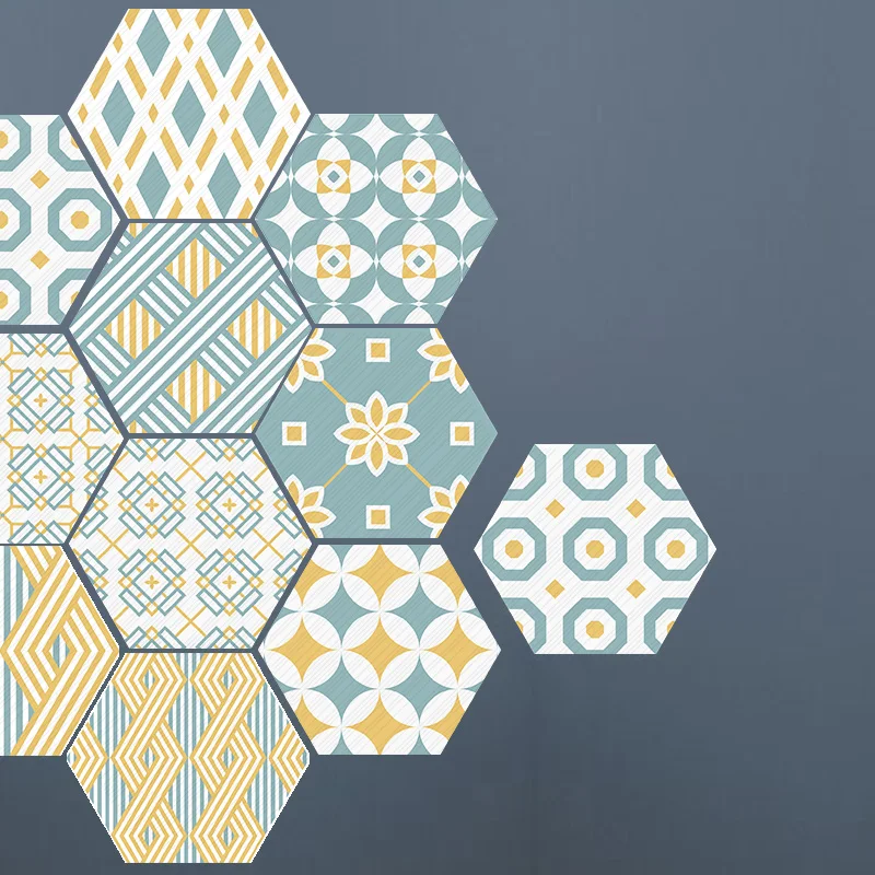

Geometric Wall Sticker 10Pcs PVC Tile Self Adhesive Hexagon Tile Stickers Anti Skid DIY Floor Decal Home Decoration Accessories