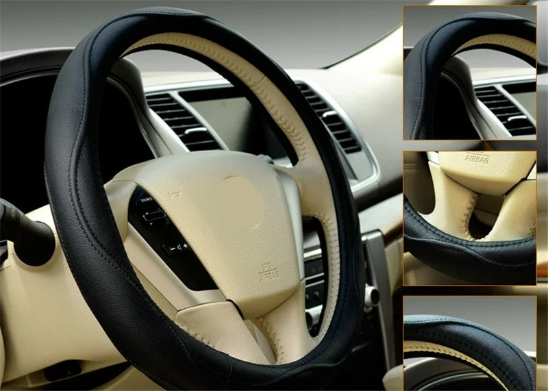 Кожаный чехол для рулевого колеса автомобиля 38 см 15 ''автомобильный Стайлинг спортивный Авто рулевое покрытие противоскользящие универсальные автомобильные аксессуары