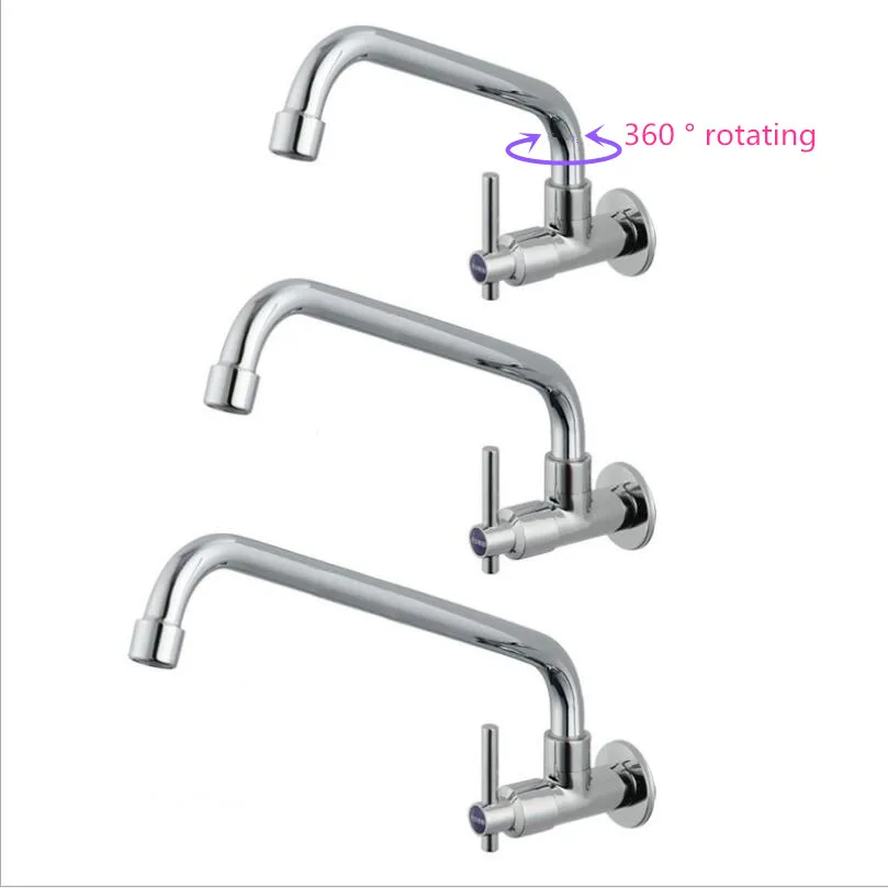 Grifo de Solo Frío montado en la pared, grifería de latón G1/2 de un solo orificio para fregadero de cocina, con rotación de 360 ° para Baño