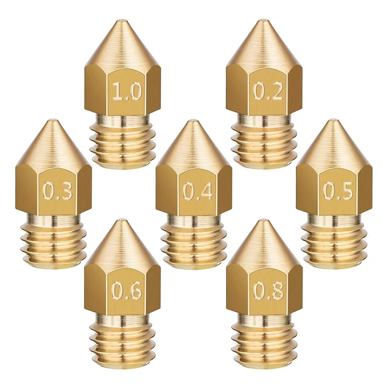 16 Pieces 3D Printer Extruder Nozzle MK8 for Makerbot Creality CR-10 7 Different Size 0.2 mm, 0.3 mm, 0.4 mm, 0.5 mm, 0.6 mm