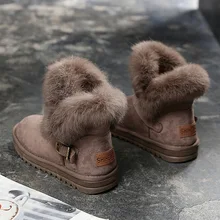 Зимние сапоги; женские зимние сапоги из флока на меху средней высоты; однотонные женские зимние сапоги высокого качества с подкладкой из плюша и кроличьего меха