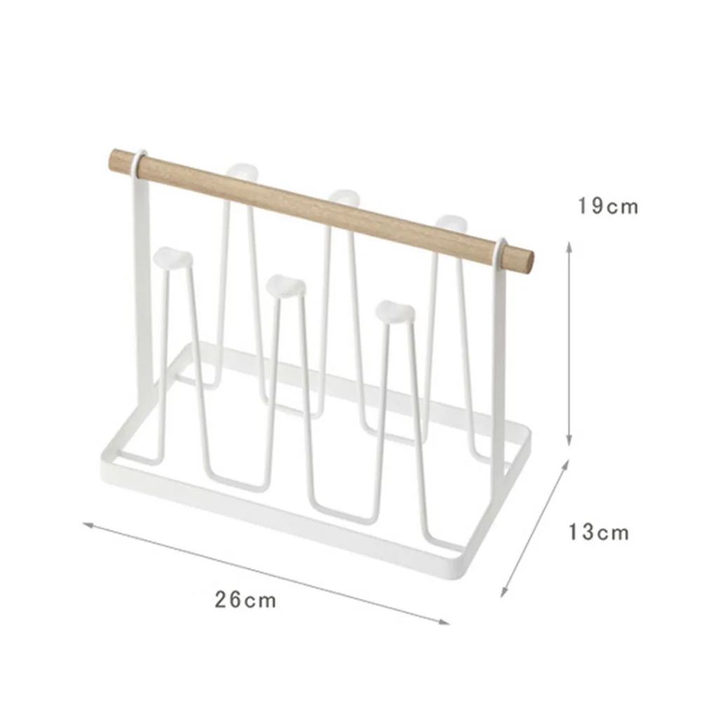 Drain Hanger Coffee Cups Storage Rack Metal Wood Drain Hanging With 6 Hook Cup Holder Dustproof Mug Rack Storage Stand Organizer