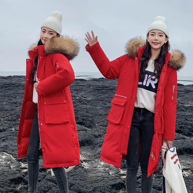 25 градусов зимние X-long parkas пальто женское утепленное плотное пальто с большим меховым воротником Повседневная женская зимняя куртка-парка на синтепоне