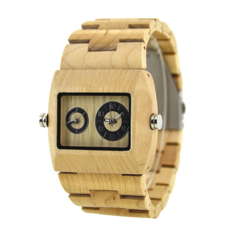 

2019 Hot Sale Shenzhen Watch Factory Customized Logo Sandalwood Double-core Two-country Time Wholesale Direct Quartz