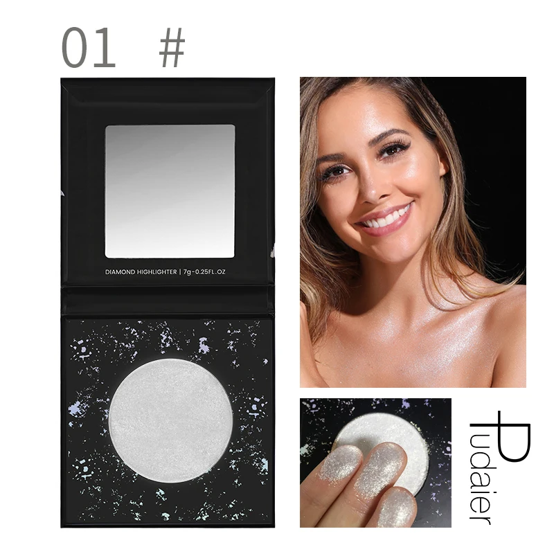 01 With Mirror Pudaier ромбовидный Хайлайтер для лица косметическое средство с эффектом сияния макияж стойкий водонепроницаемый румяна порошок для палитра подчеркивания лица - Цвет: 01 With Mirror