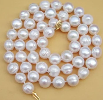 

REAL CLASSIC +++ 10-11MM SOUTH SEA WHITE BAROQUE PEARL NECKLACE 20 INCH 14KGP natural Luxury Ms. girl Wedding Jewelry