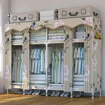 

Simple cloth wardrobe steel tube bold reinforcement storage closet double bedroom simple folding floor furniture