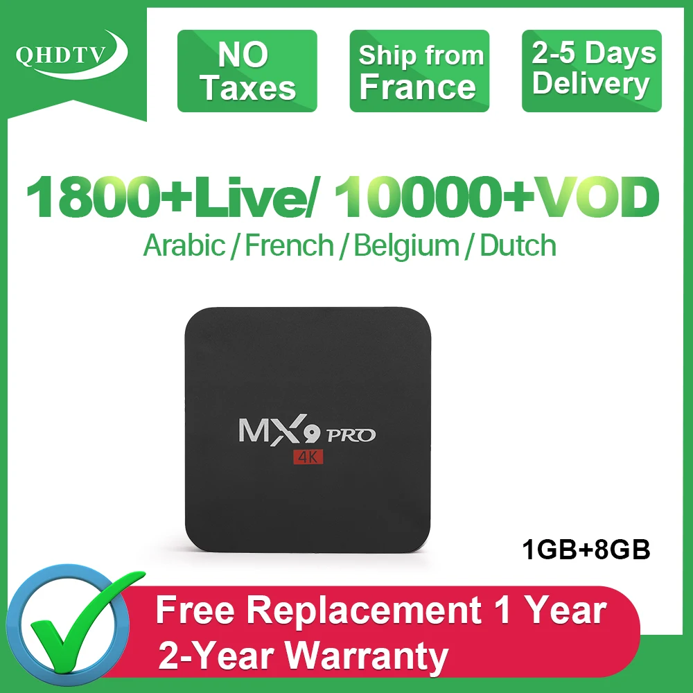 

IPTV France QHDTV 1 Year Code MX9pro Android 8.1 TV Box Arabic French IPTV Subscription Belgium Morocco Netherlands IP TV Box