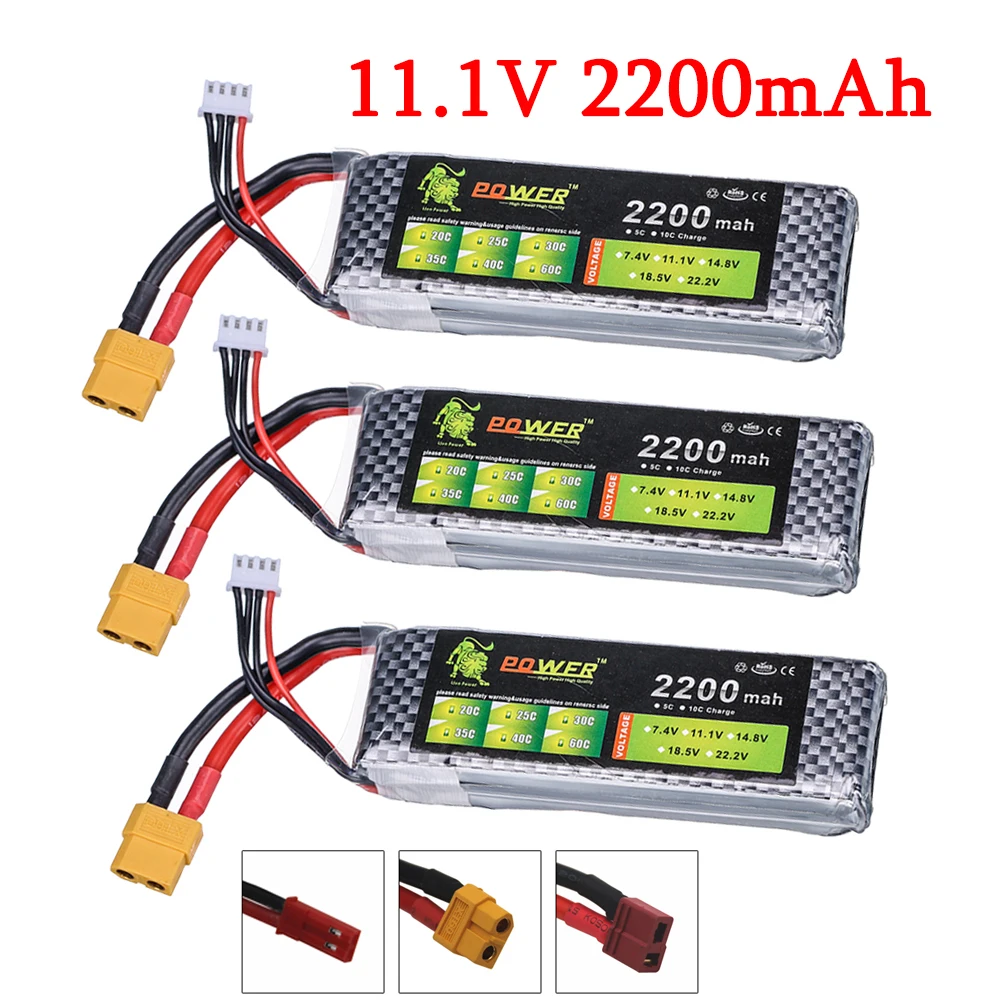 3 шт./лот 3S 11 1 В 2200 мАч 30C LiPo батарея XT60/T/JST разъем для радиоуправляемой машинки