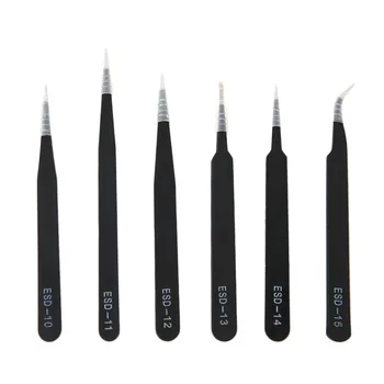 

6pcs/set Portable Size Resists Corrosion Anti-static Tweezers For Repairing Electronic Maintenance Tools Black 2017 Hot Sale