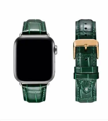 Ремешок из натуральной кожи для Apple Watch 44, 42, 38 мм, зеленый крокодиловый ремешок из воловьей кожи iwatch Series 5, 4, 3, 2, 1, браслет с пряжкой-бабочкой - Цвет ремешка: 7
