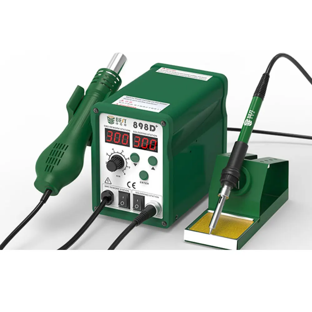 

Double Digital Display Hot Air Gun Desoldering Station Soldering Iron For PCB SMT SMD Rework Anti Static Station Bst-898d +