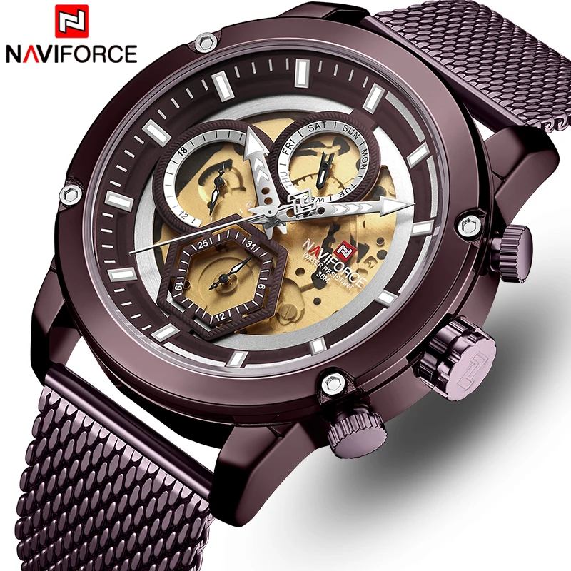 Топ люксовый бренд NAVIFORCE часы мужские модные кварцевые мужские часы полностью стальные водонепроницаемые мужские s наручные часы