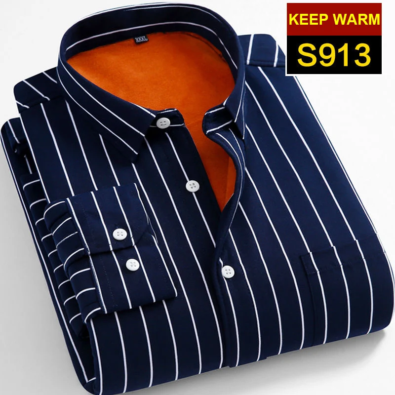 NIGRITY Новая мужская рубашка Мужская модная повседневная плотная полосатая рубашка 16 цветов плюс бархатная плотная рубашка размера плюс M-5XL - Цвет: S913