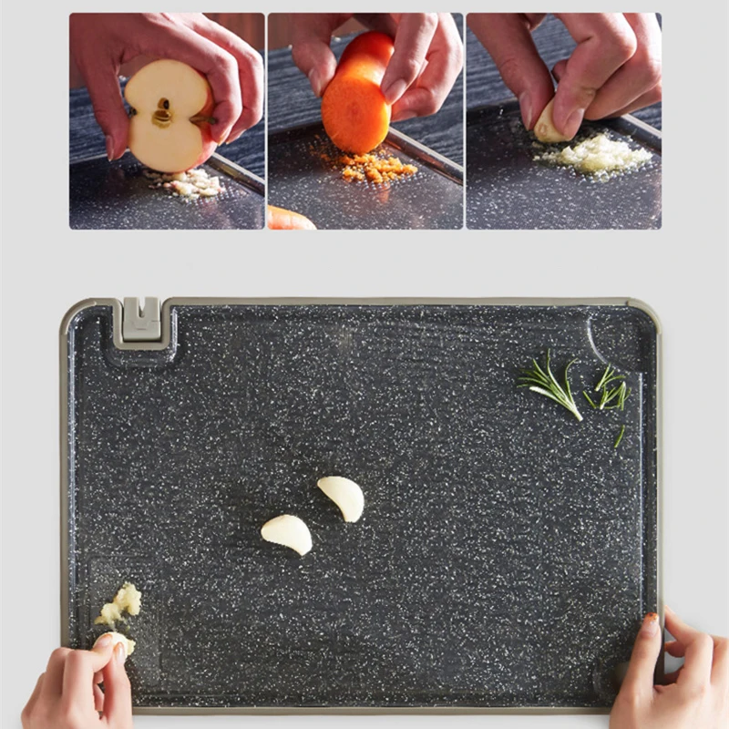 

Antibacterial Mildew Proof Plastic Cutting Board Kitchen Drain Chopping Board Marble With Knife Sharpening garlic