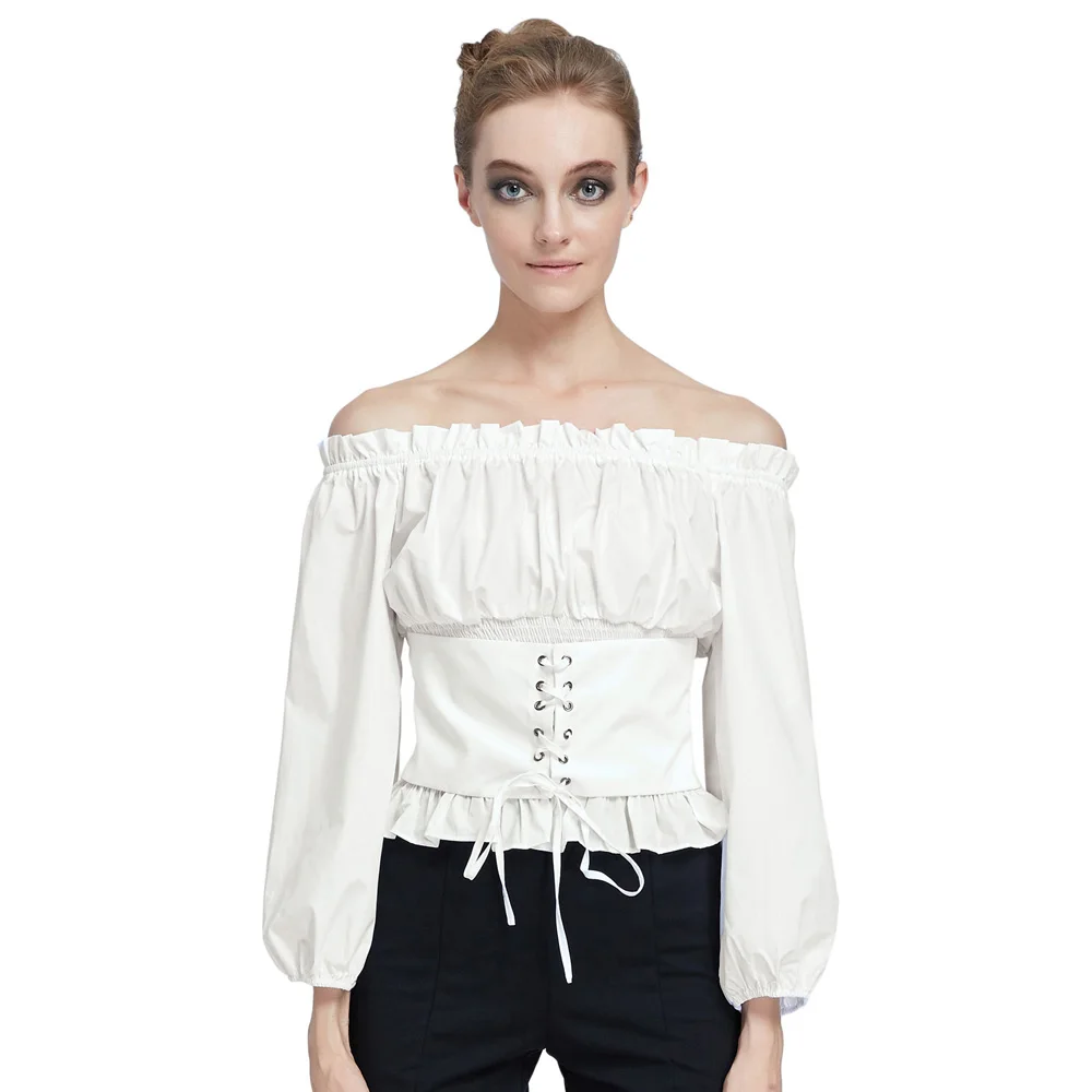 2019 new women shirt Retro Vintage pleated tops Renaissance Gothic Off Shoulder Corset Style summer Tops |