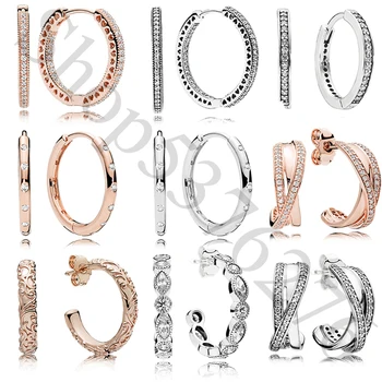 

925 Sterling Silver Signature Interwined Droplets Hearts of Europe Stud Earrings For Original Women Bead Charm Gift DIY Jewelry