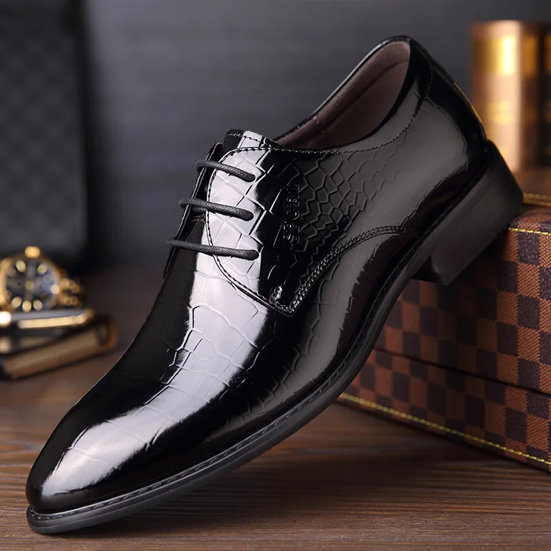 

Men Genuine Leather Business Formal Wear Leather Shoes Pointed-Toe Lace-up Crocodile Pattern Full-grain Leather Men Shoes Fashio