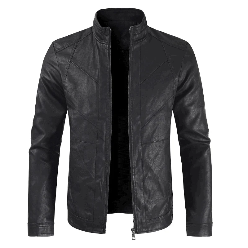 

Men's Large Size PU Leather Jacket Solid Color Stand Collar Spring Jacket 2020 Korean Stylish Slim Fit Top Black Casual Chaqueta