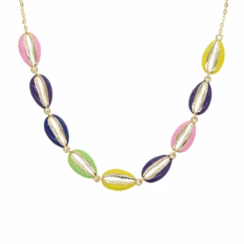 

women choker necklace jewelry with Neon Enamel colorful sea shell charm rainbow choker layer necklace