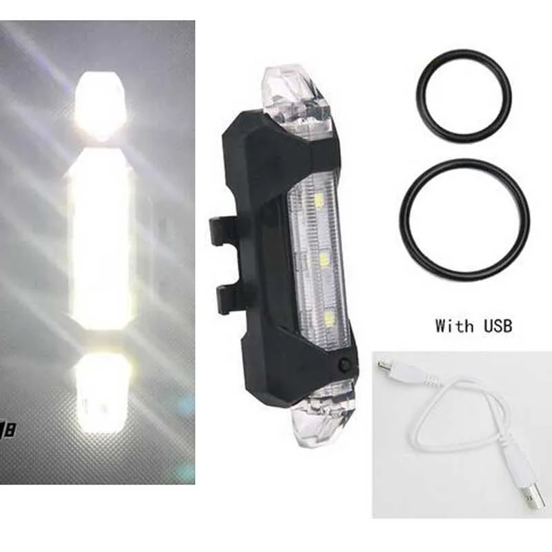 USB Перезаряжаемый велосипедный фонарь светодиодный задний светильник портативный светодиодный велосипедный светильник водонепроницаемый Предупреждение светильник - Color: White